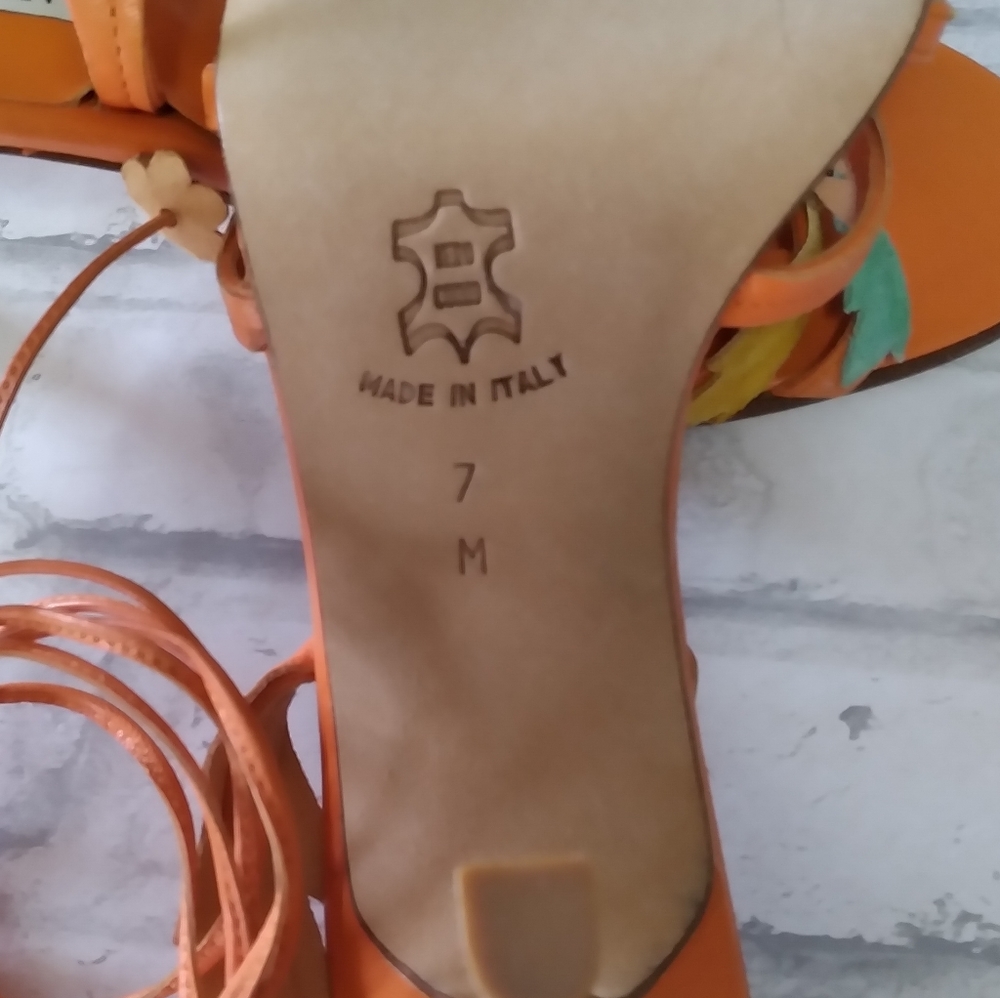 ISAAC Floral Orange Leather Sandals - Picture 7 of 7